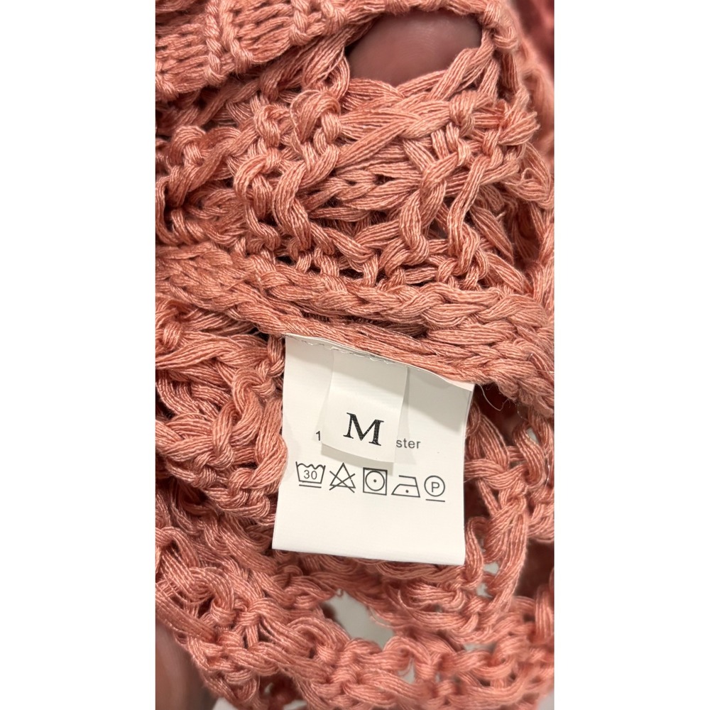 Unbranded Dusty Rose Pink Open Knit Crochet V-Neck Sweater Women's Size M Boho - Picture 4 of 5